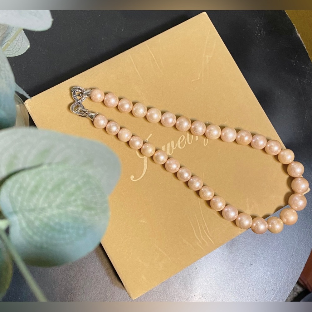Peach color real aa pearl necklace
